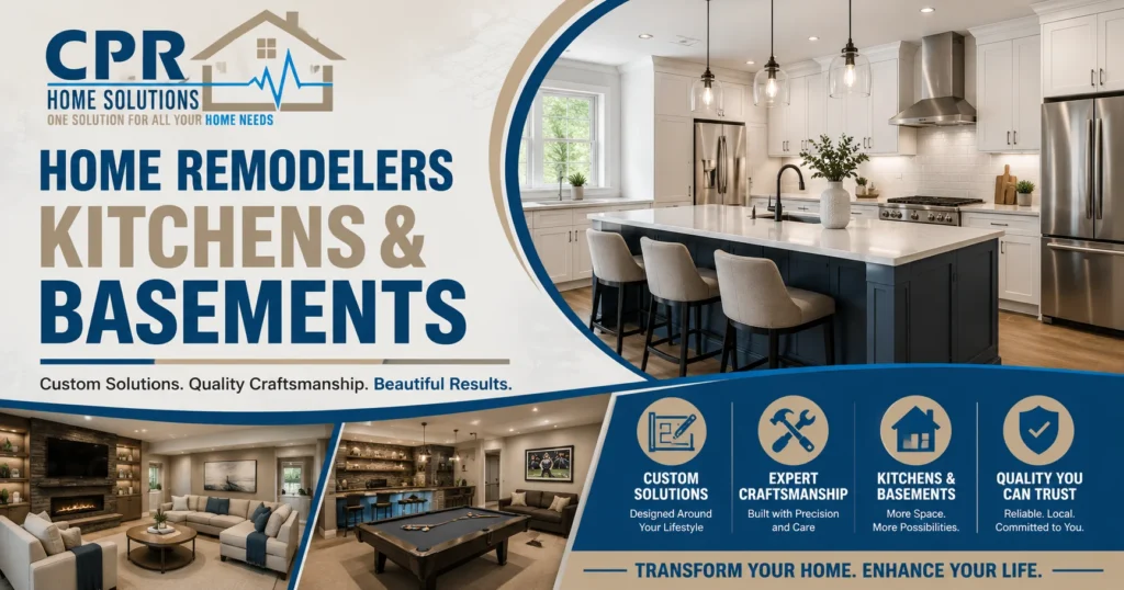 Custom kitchen and basement remodeling showcase by local custom home remodelers, highlighting quality craftsmanship, personalized design, and home renovation expertise.
