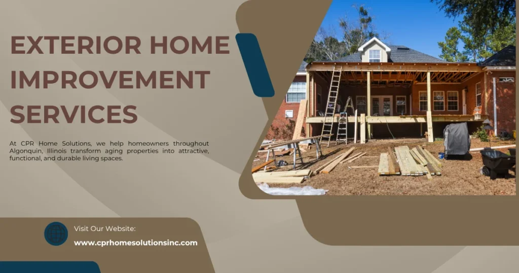 Exterior Home Improvement Services, outdoor renovations, home expansion and structural upgrades are featured in a backyard home addition and deck construction project underway featuring framing, ladders and building materials.
